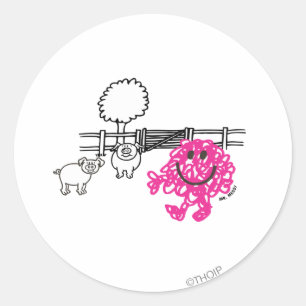 Sticker Rond M. Messy et deux cochons