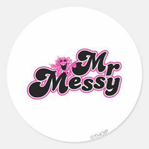 Sticker Rond M. Messy   Grandes lettres noires et roses