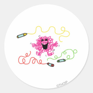 Sticker Rond M. Messy Joue Avec Des Crayons