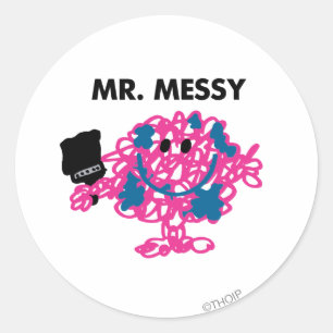 Sticker Rond M. Messy Tenant Un Pinceau