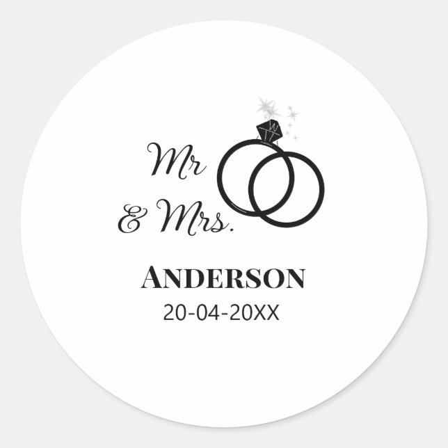Sticker Rond M. & Mme ajouter nom de famille date année mariage (Devant)