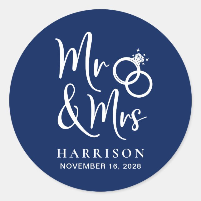 Sticker Rond M. Mme Mariage bleu de la Marine (Devant)