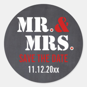 Sticker Rond M. & Mme Mariage de typographie moderne Enregistre