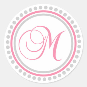 Sticker Rond M Monogramme (rose/cercle de points d'argent)