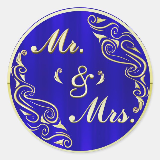 Sticker Rond M. MRS Regal Golden Typography Royal Blue Mariage (Devant)