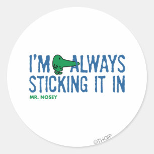 Sticker Rond M. Nosey Nosing Autour   Lettres bleues