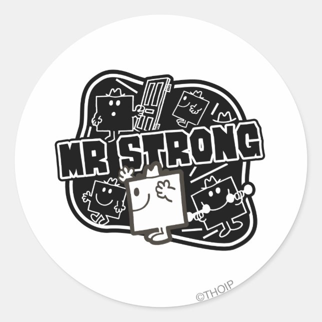 Sticker Rond M. Strong | Noir et blanc (Devant)