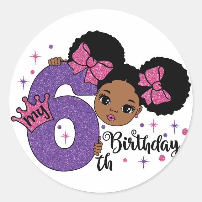 Sticker Rond Ma 6e fille Anniversaire Afro Hair Parties scintil (Devant)