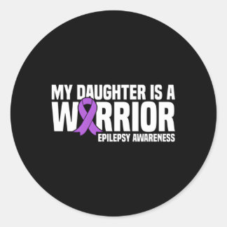 Sticker Rond Ma Fille Est Un Guerrier Épilepsie Du Ruban Violet