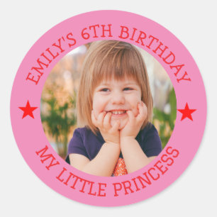 Sticker Rond Ma petite princesse Joyeuse Anniversaire Nom photo