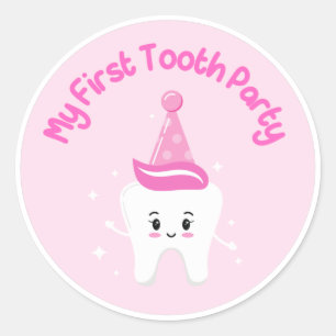 Sticker Rond Ma première fête des dents rose