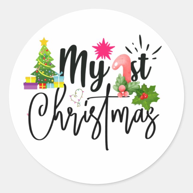 Sticker Rond ma première tenue de noël pour bébé bébé (Devant)