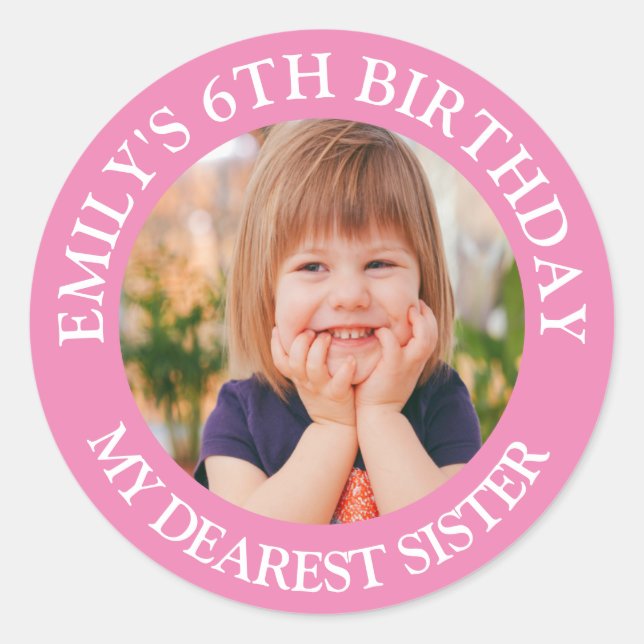 Sticker Rond Ma SOEUR la plus sainte Joyeuse Anniversaire Nom d (Devant)