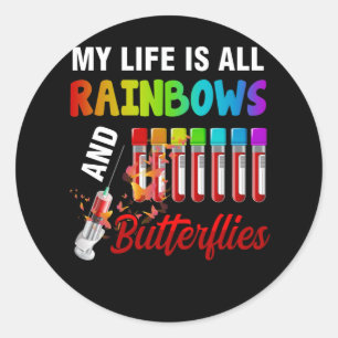 Sticker Rond Ma Vie Est Tout Arc En Ciel Et Papillons Phlebotom
