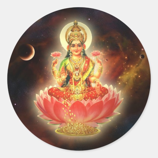 STICKER ROND MAA MAHALAXMI DEVI GODDESDS INDIENS DE RICHESSE/ F (Devant)