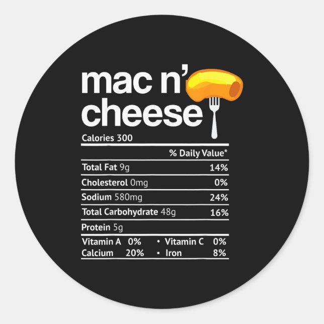 Sticker Rond Mac And Cheese Nutrition Funny Thanksgiving Mac N' (Devant)