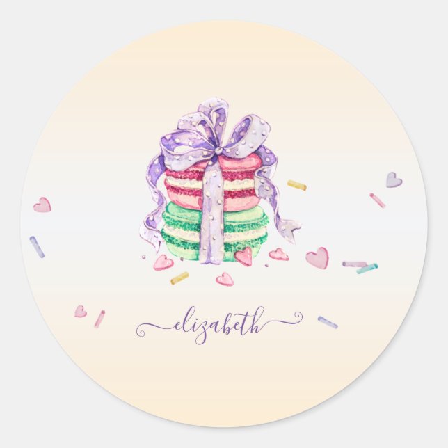 Sticker Rond Macarons cool à aquarelle tendance (Devant)
