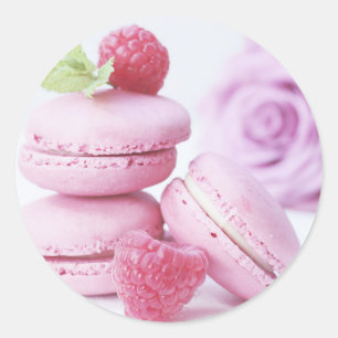 Sticker Rond Macarons framboises roses Pâtisserie française Pho