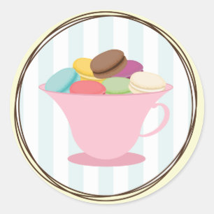 Sticker Rond Macarons Français En Stick Tasse De Thé Rose