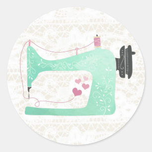 Sticker Rond Machine à coudre sur dentelle Shabby Chic & toile 
