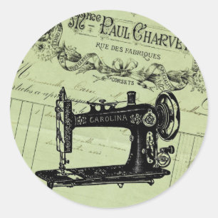 Sticker Rond Machine à coudre Vintage française chic