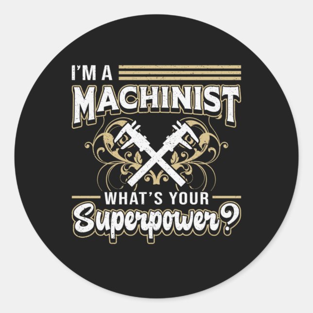 Sticker Rond Machine mécanique CNC Machine Superpower Cadeau (Devant)