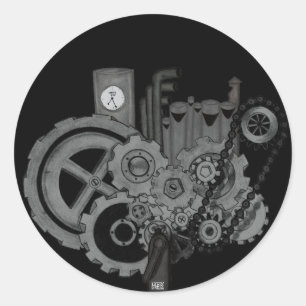 Sticker Rond Machines de Steampunk (monochromes)