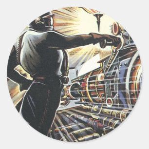 Sticker Rond Machines futuristes Sci Fi de science-fiction vint