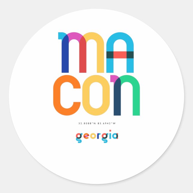 Sticker Rond Macon Georgia Mid Century, Pop Art, (Devant)
