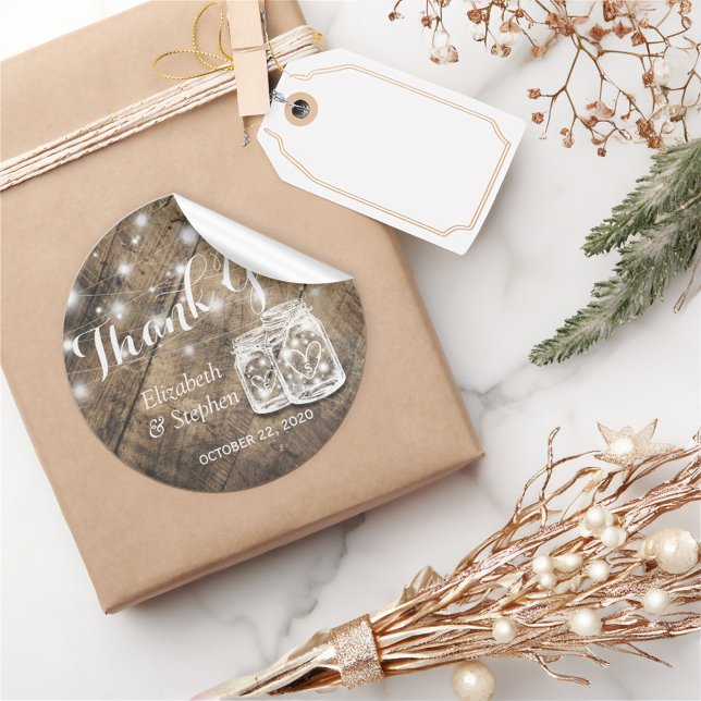Sticker Rond Maçon Rustique En Bois Mason Jar Lampe Mariage Fav (Créateur téléchargé)