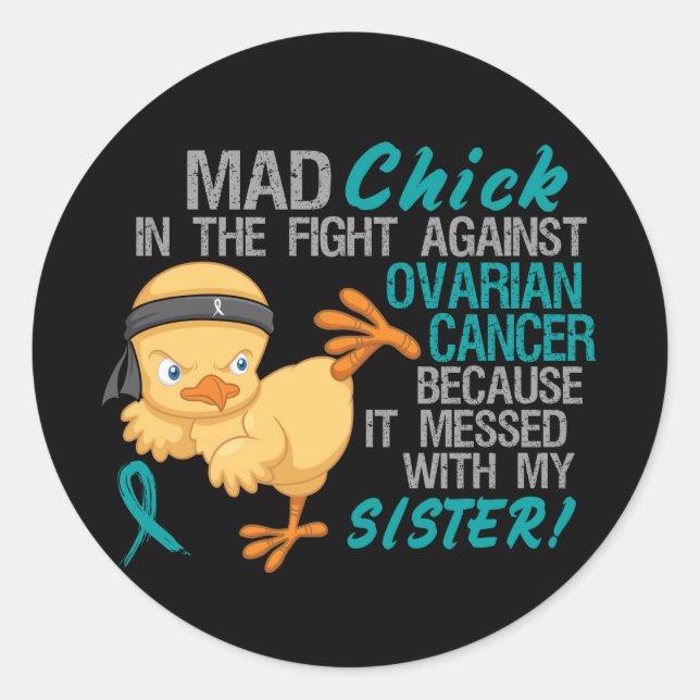 Sticker Rond Mad Chick Messed Avec Soeur 3 Cancer Ovarien (Devant)