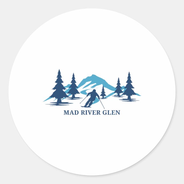 Sticker Rond Mad River Glen Vermont Ski Ski Ski Snowboard Dans (Devant)