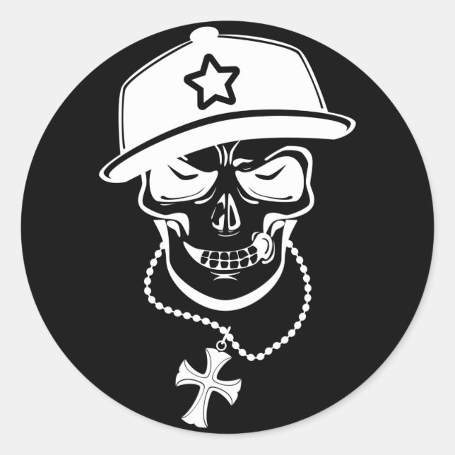 STICKER ROND MAD SKULL-W (Devant)