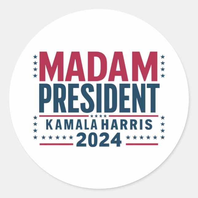 Sticker Rond Madame la Présidente Kamala Harris 2024 Vote Democ (Devant)