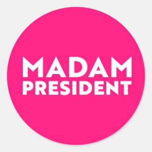Sticker Rond Madame la Présidente typographie moderne blanc ros