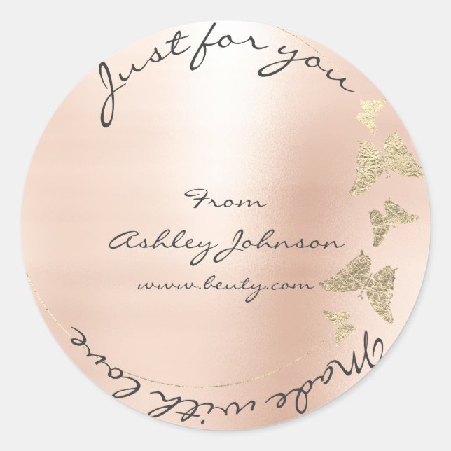 Sticker Rond Made Love For You Name Butterfly Blush Rose or (Devant)