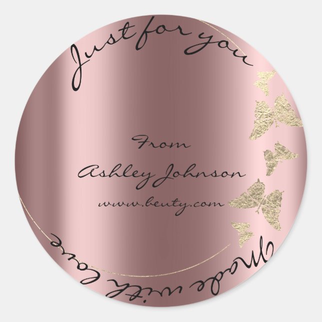 Sticker Rond Made Love For You Nom Papillon Rose Blush Gold (Devant)