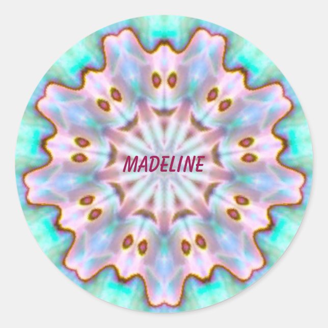 Sticker Rond MADELINE ~ Personalisé Paua Shell Fractal ~ (Devant)