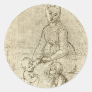 Sticker Rond Madone, Christ et Saint Jean-Baptiste par Rapahel