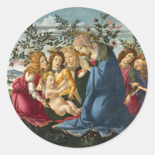 Sticker Rond Madonna Adoring the Child avec 5 Anges Botticelli