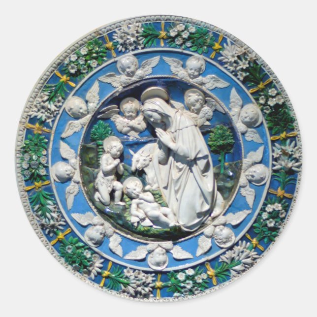 STICKER ROND MADONNA AVEC ENFANT ET ANGELS (Devant)