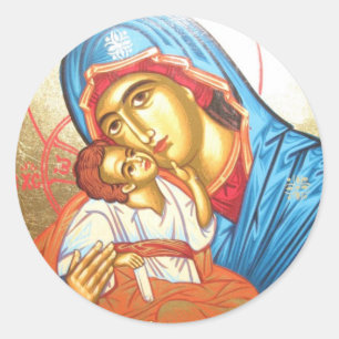 Sticker Rond Madonna avec Jésus Byzantin Icône religieuse or