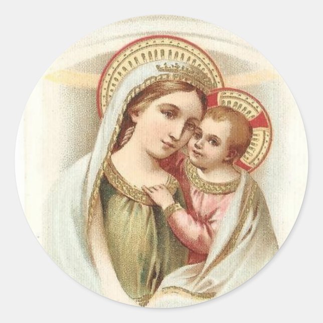 Sticker Rond Madonna bénit Marie avec Bébé Jésus (Devant)
