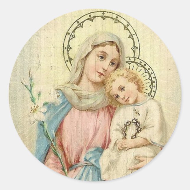 Sticker Rond Madonna bénit Marie avec Bébé Jésus (Devant)
