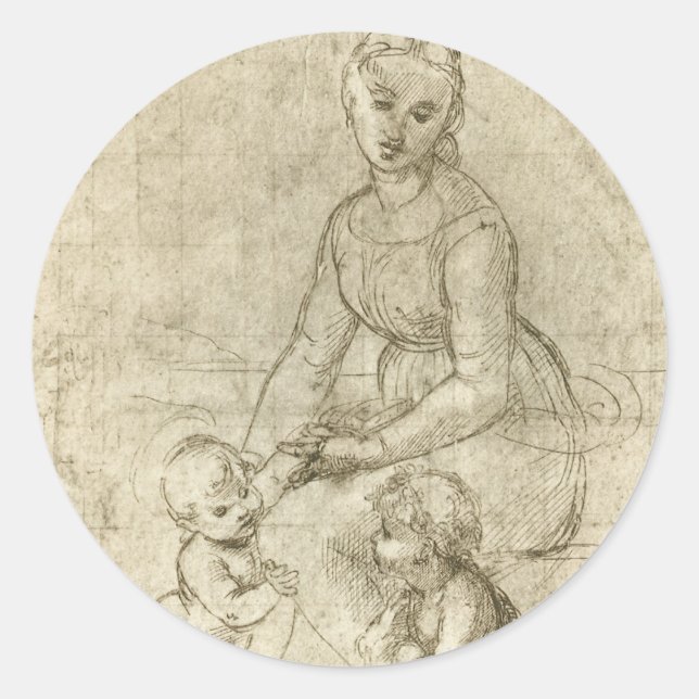 Sticker Rond Madonna, Christ et Saint Jean Baptiste par Rapahel (Devant)