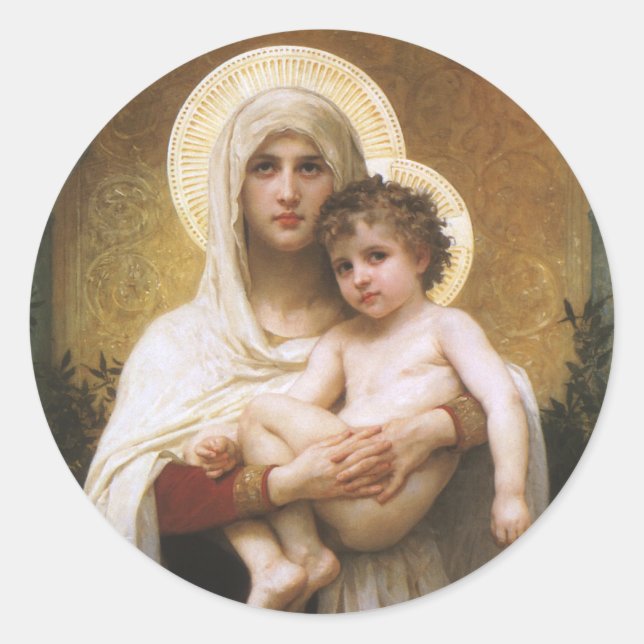 Sticker Rond Madonna des Roses par Bouguereau (Devant)