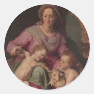 Sticker Rond Madonna & Enfant avec Saint Jean le Baptiste