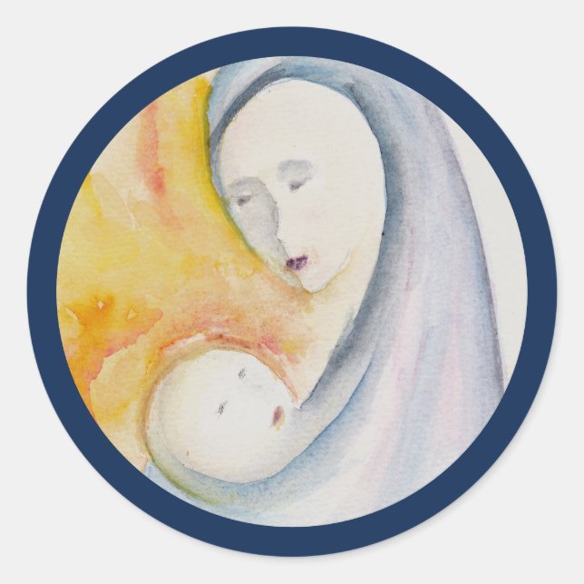 Sticker Rond Madonna et papeterie religieuse élégante (Devant)
