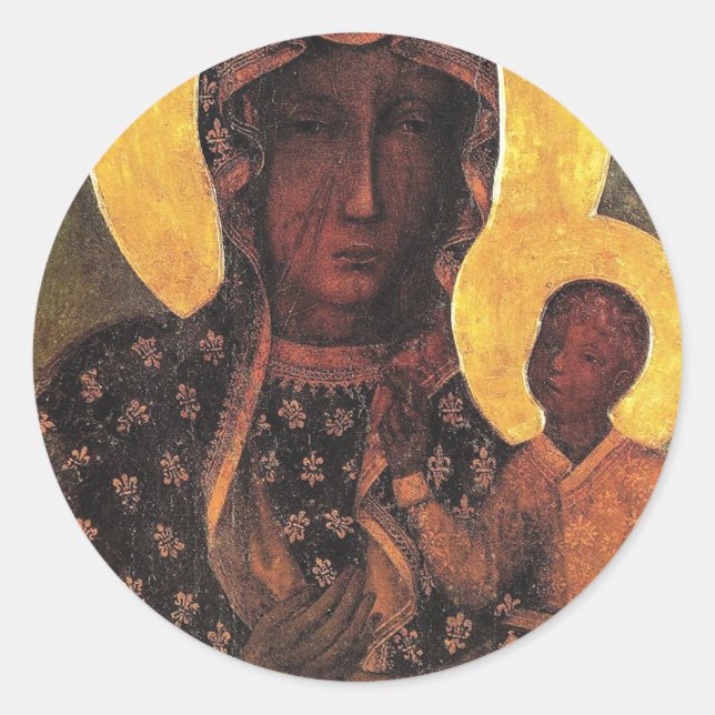 Sticker Rond Madonna Noire Pologne Notre Dame De Czestochowa (Devant)