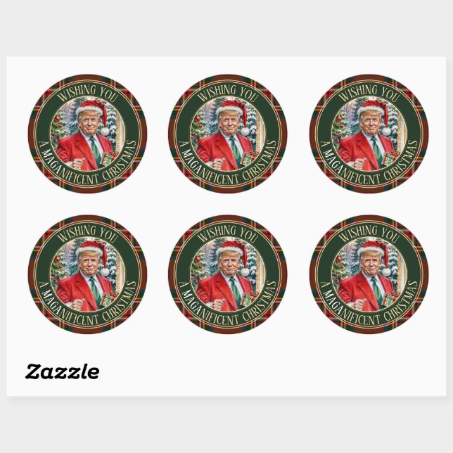 Sticker Rond MAGAnificent Christmas Santa Claus Trump MAGA (Feuille)